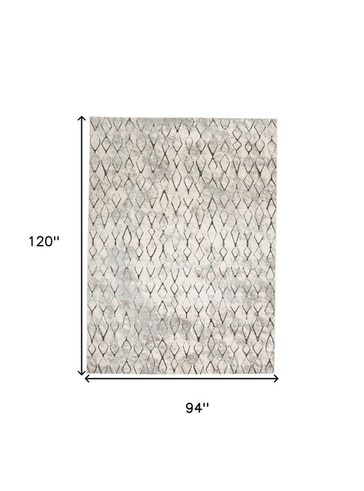 8' X 10' Geometric Power Loom Worn Faded Area Rug - Gray And Ivory
