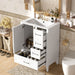 Modern Giga bathroom vanity with sink, solid wood frame, soft-closing door, and three drawers for stylish bathroom storage.
