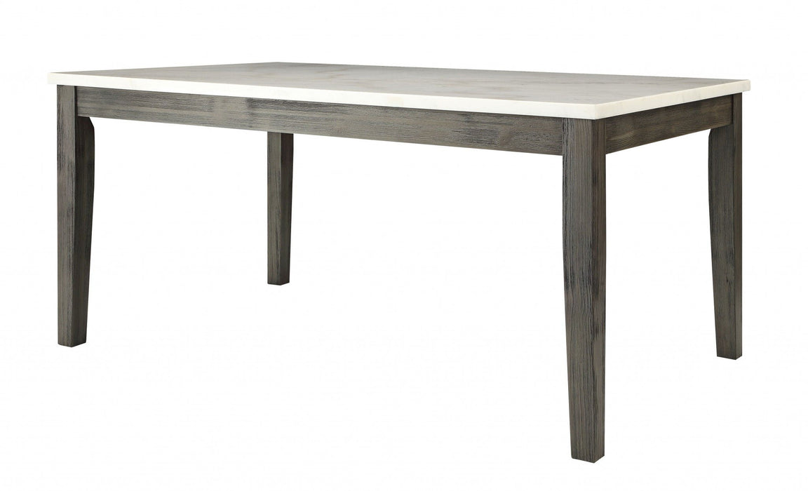 64" Marble And Solid Wood Dining Table - White