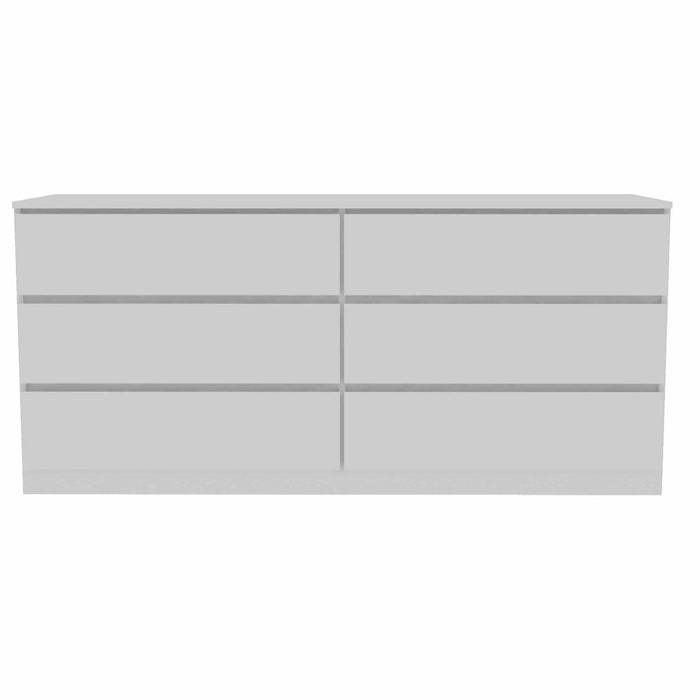 Six Drawer Double Dresser Wooden - White