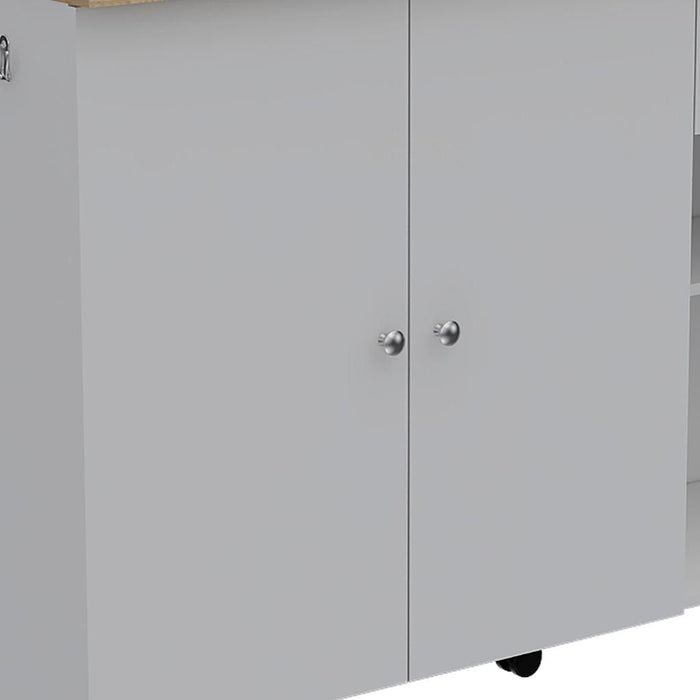 Wood Flat Door Rolling Kitchen Island Set With Storage - Oak / White
