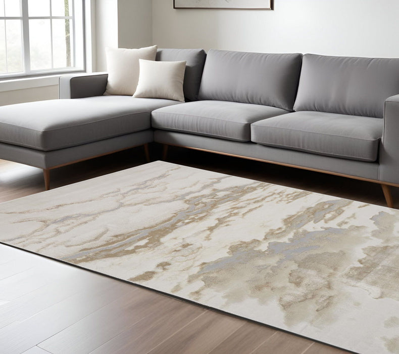 8' x 10' Abstract Area Rug - Ivory Tan And Gray