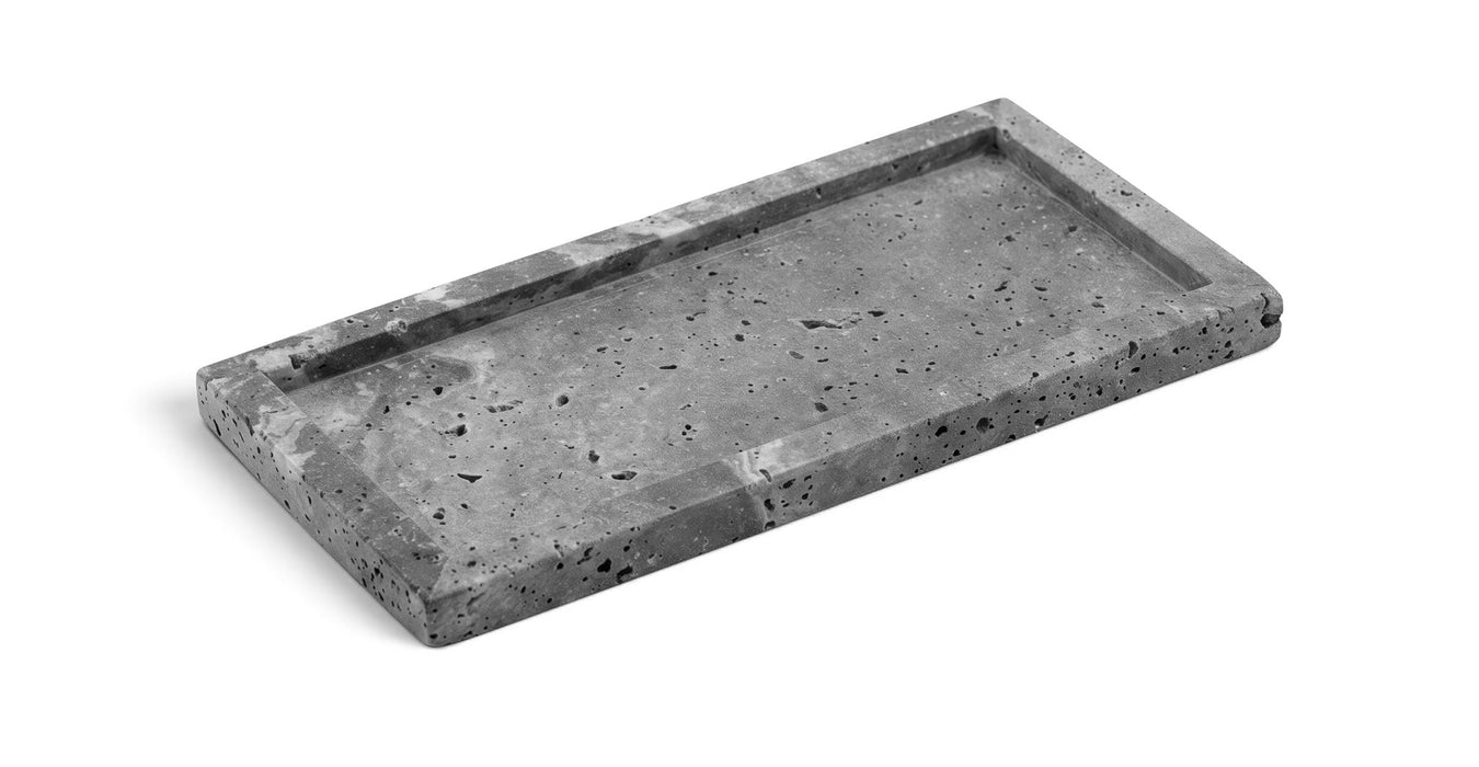 Meridian Furniture Nolan genuine travertine tray with natural stone surface and sleek edges for stylish home decor.