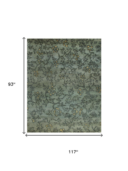 8' X 10' Wool Floral Hand Knotted Area Rug (744293) - Blue / Green / Gold