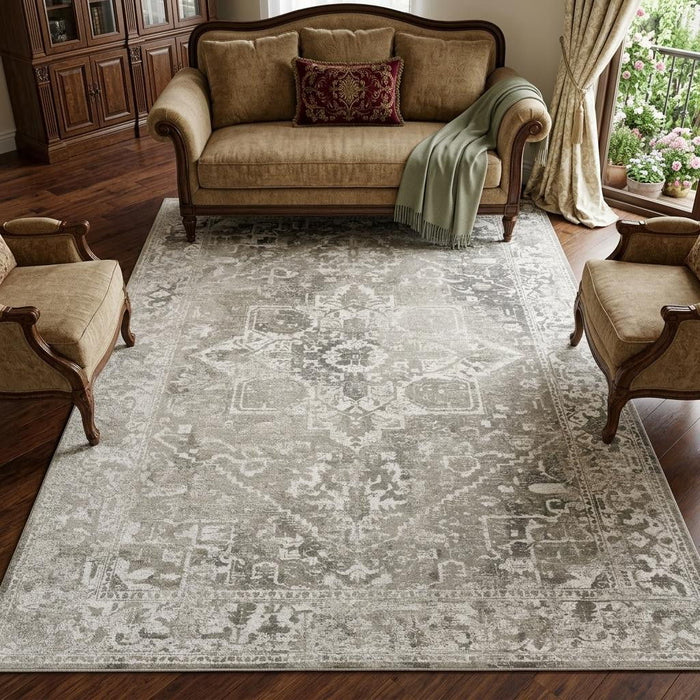 7' X 9' Tribal Washable Area Rug With UV Protection (609875) - Gray / Beige