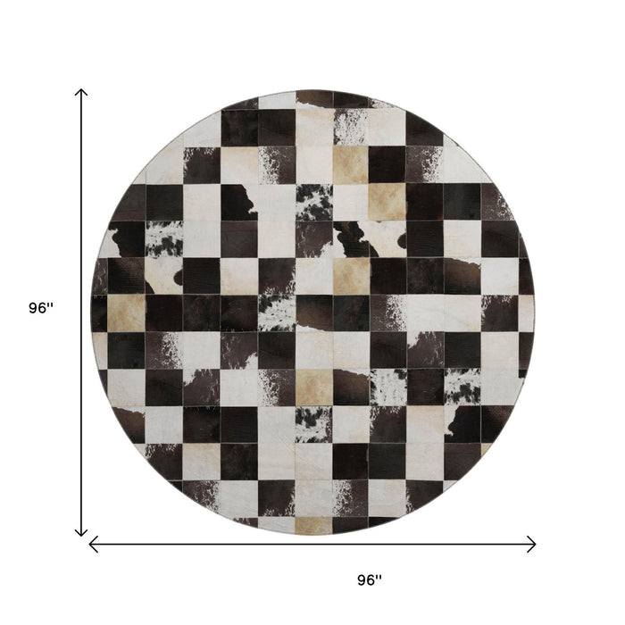 8' Patchwork Washable Round Rug With UV Protection (644739) - Black / Ivory / Beige