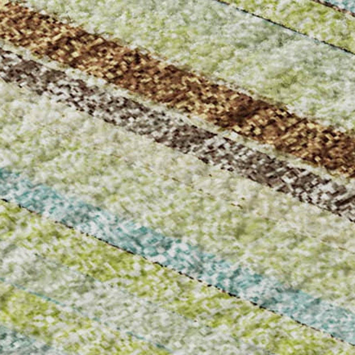 10' X 14' Striped Washable Area Rug With UV Protection (677447) - Artichoke Green / Brown / Beige