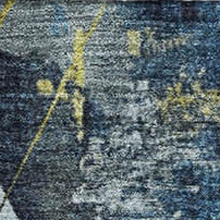10' X 14' Geometric Washable Area Rug With UV Protection (706987) - Navy Blue / Gold