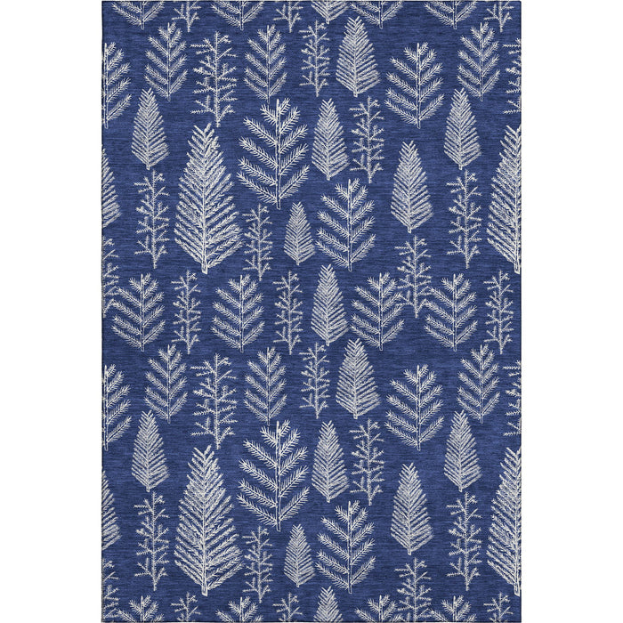10' X 14' Floral Washable Area Rug With UV Protection (701768) - Navy Blue / Ivory