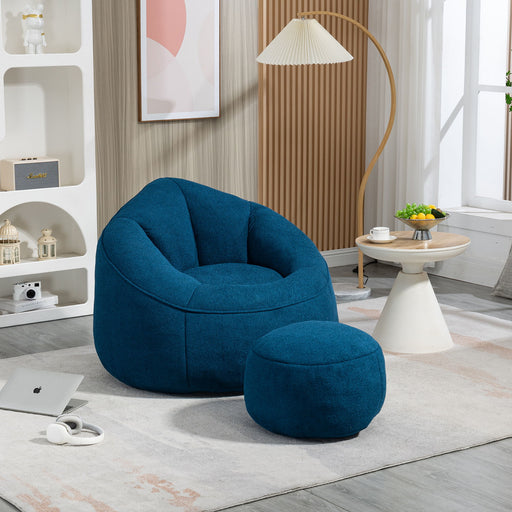 Giga Bedding Bean Bag Sofa Chair with high pressure foam and footrest, stationary chair and ottoman for comfortable lounging.
