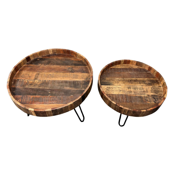 Solid Wood And Iron Round End Tables (Set of 2) - Black And Natural Brown