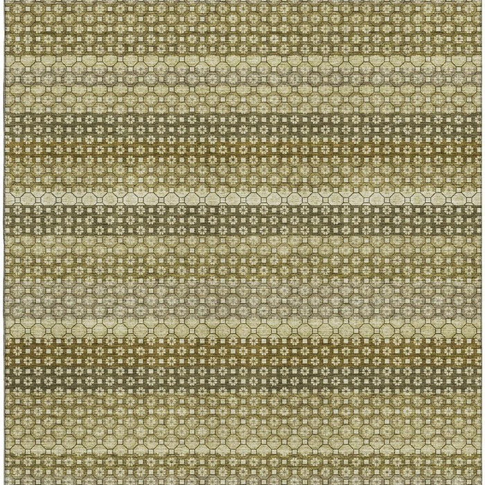 10' X 14' Striped Washable Area Rug With UV Protection (693576) - Artichoke Green / Beige / Gray