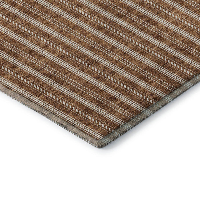 10' X 14' Striped Washable Area Rug With UV Protection (673903) - Terra Cotta / Beige