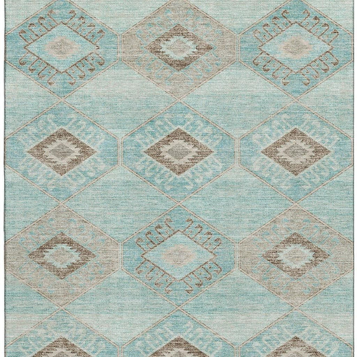 10' X 14' Geometric Washable Area Rug With UV Protection (706019) - Teal / Beige