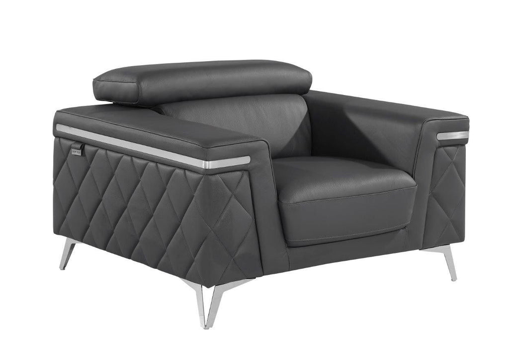 Metallic Top Grain Leather Club Chair - Gray And Silver