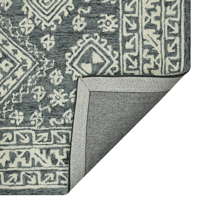 8' X 11' Wool Geometric Hand Hooked Area Rug - Slate Gray And Ivory
