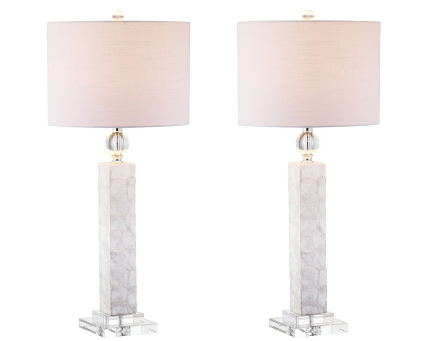 Novelty Table Lamps With Drum Shades (Set of 2) - Clear / White