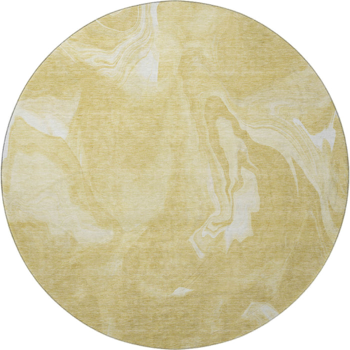 8' Abstract Washable Round Rug With UV Protection - Gold And Ivory