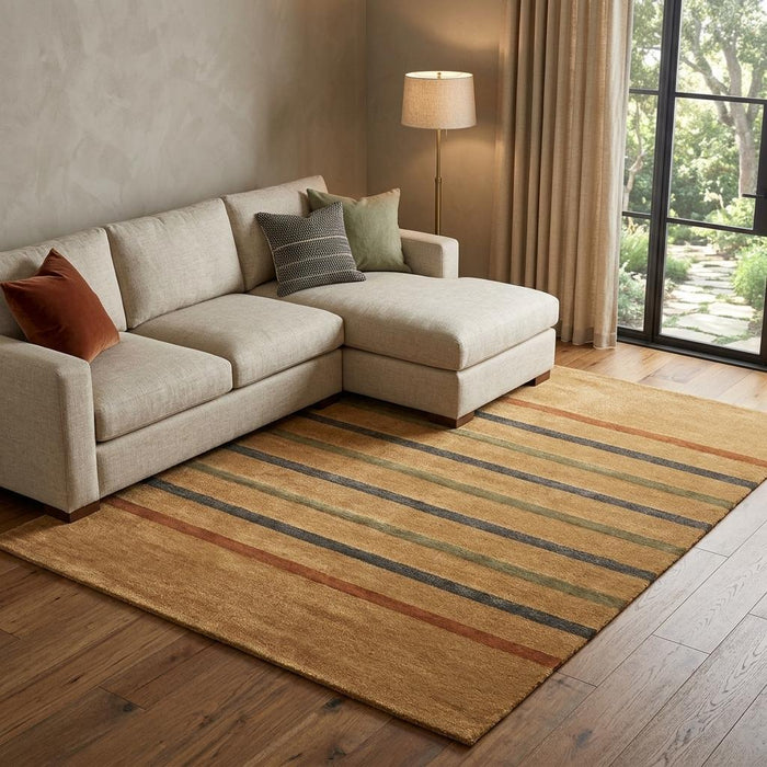 8' X 11' Striped Hand Knotted Area Rug (744300) - Brown / Green / Blue