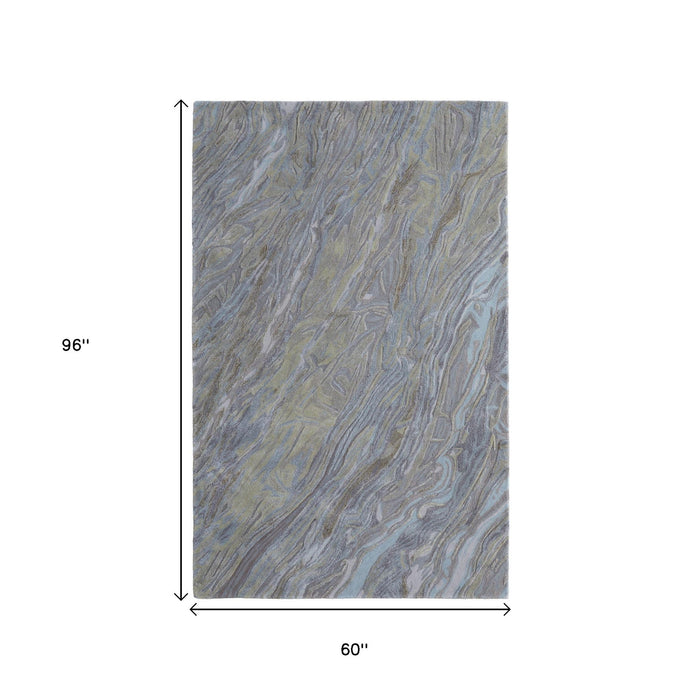 5' X 8' Abstract Hand Tufted Area Rug - Blue / Gray