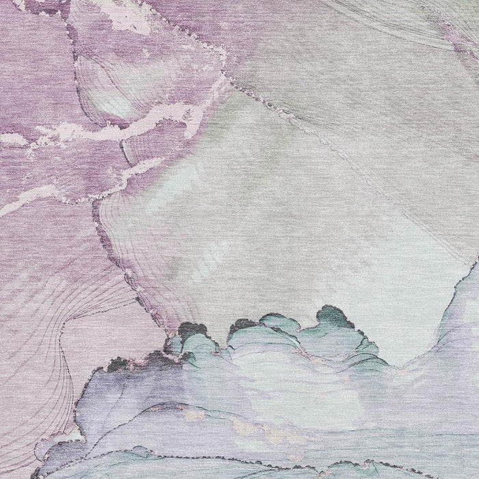 10' X 14' Abstract Washable Area Rug With UV Protection (701275) - Pale Aqua / Lavender / Ivory