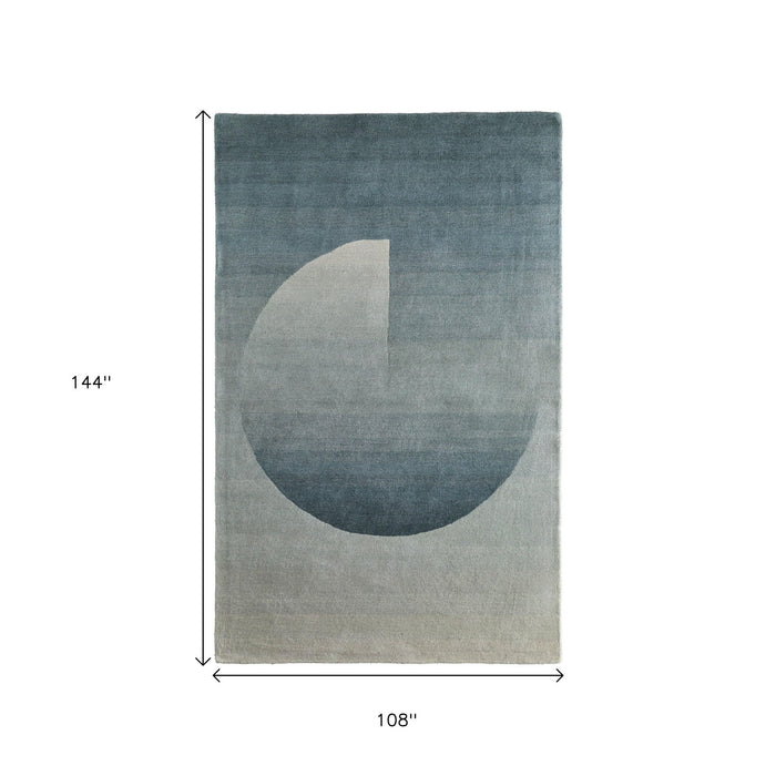 9' X 12' Geometric Hand Tufted Area Rug - Blue And White