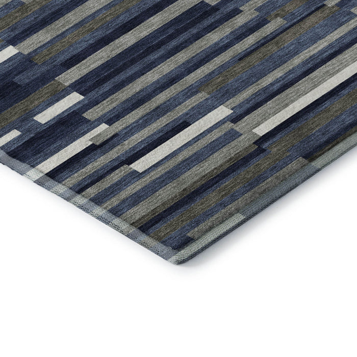 10' X 14' Striped Washable Area Rug With UV Protection (671072) - Navy Blue / Ivory / Gray