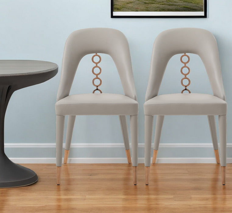 Faux Leather Dining Side Chairs With Rose Accents (Set of 2) - Light Gray