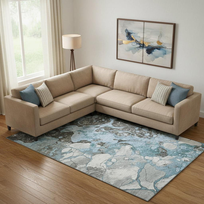 10' X 14' Abstract Washable Area Rug With UV Protection (707767) - Blue / Gray / Ivory