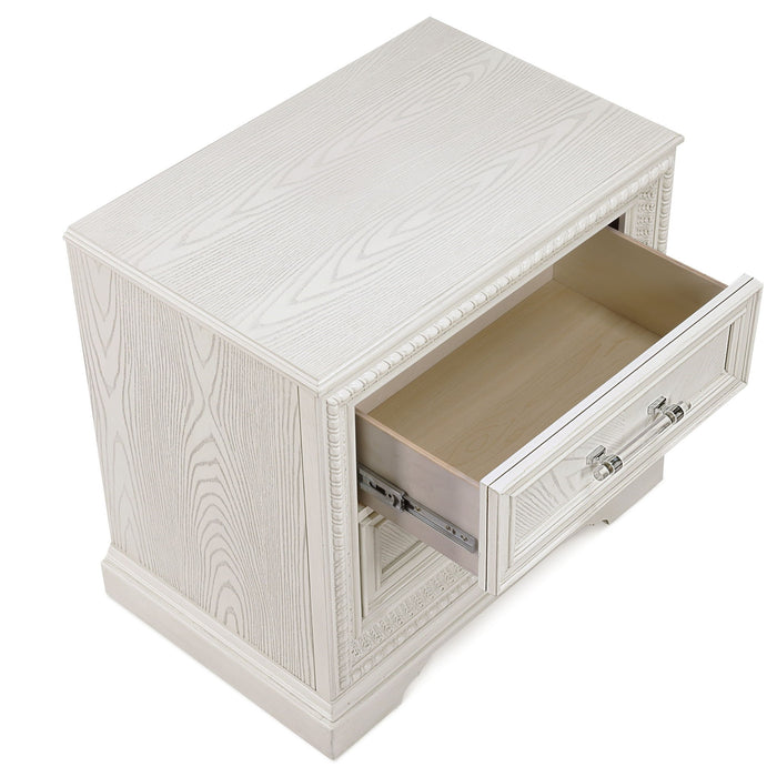 Giga antique white 2-drawer storage nightstand, bedroom accent furniture with a classic design and wooden finish.