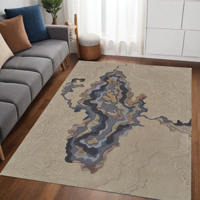 5' x 8' Wool Abstract Hand Tufted Area Rug - Tan And Brown