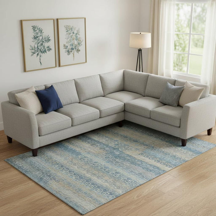 10' X 14' Striped Washable Area Rug With UV Protection (715111) - Teal / Beige