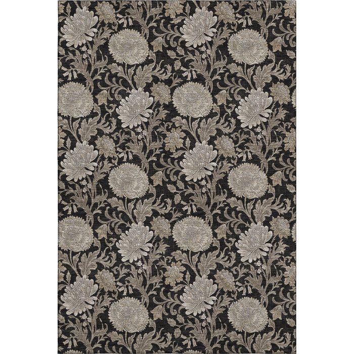 9' X 12' Floral Washable Area Rug With UV Protection (655775) - Black / Beige