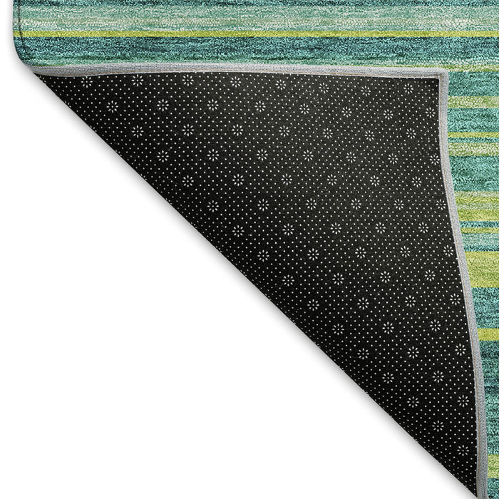 10' X 14' Striped Washable Area Rug With UV Protection (677345) - Teal / Lime Green / Sky Blue