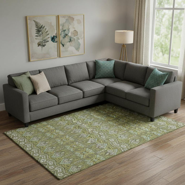 10' X 14' Moroccan Washable Area Rug With UV Protection (672290) - Olive Green / Beige