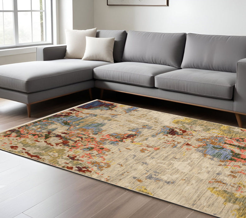 8' X 11' Abstract Area Rug With Fringe - Beige / Tan