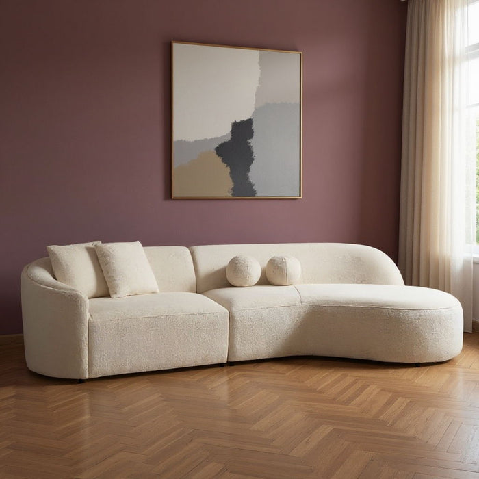 Boucle Modular Curved Two Piece Sofa Chaise Sectional With Toss Pillows - Ivory