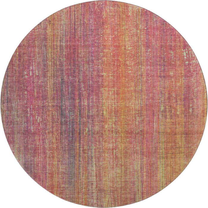 8' Striped Washable Round Rug With UV Protection (648763) - Red / Yellow / Orange