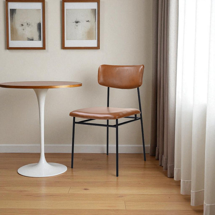 Upholstered Leather Open Back Dining Side Chair - Brown / Black