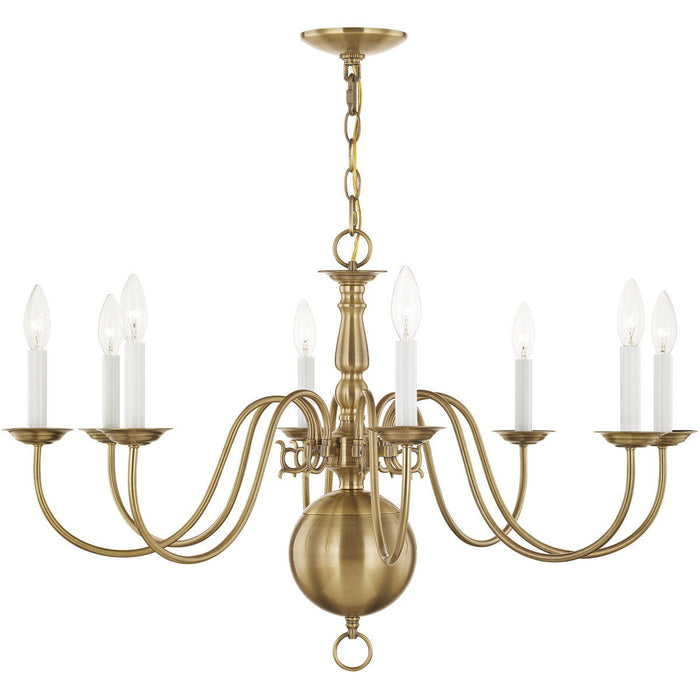21" Eight Light Dimmable Chandelier With Shades - Antiqued Brass