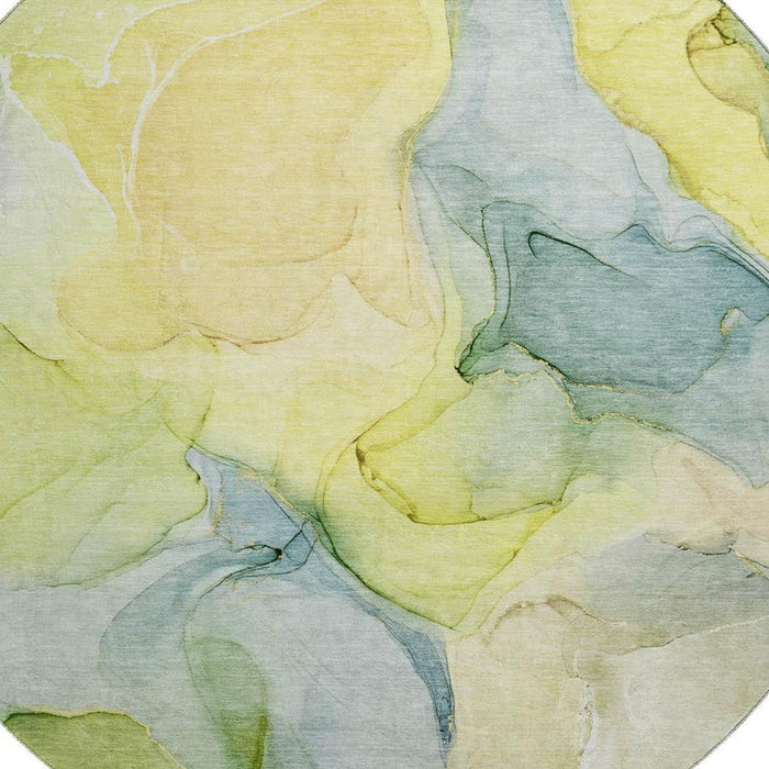 8' Abstract Washable Round Rug With UV Protection (646749) - Yellow / Blue / Beige