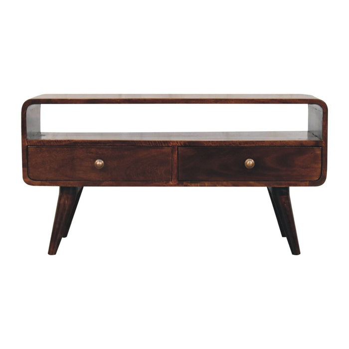 Solid Wood Enclosed Open Storage TV Stand - Walnut