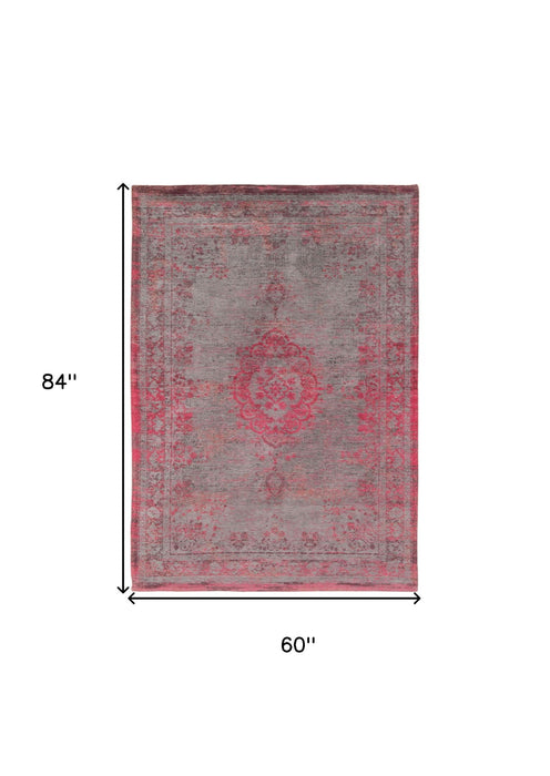 6' x 8' Medallion Non Skid Area Rug - Gray And Pink