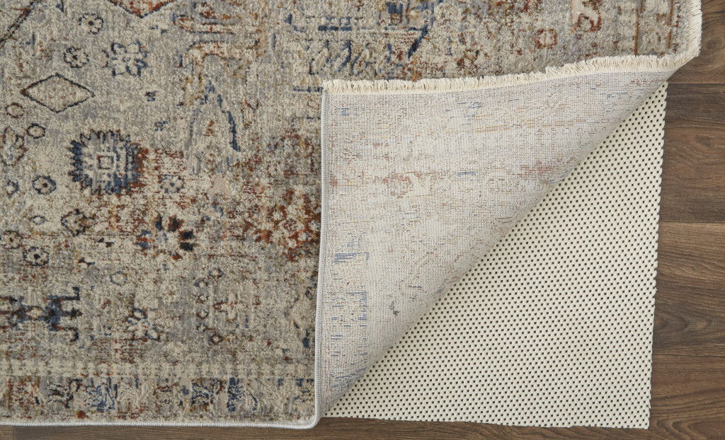 8' x 10' Floral Power Loom Distressed Area Rug With Fringe - Tan Orange And Red