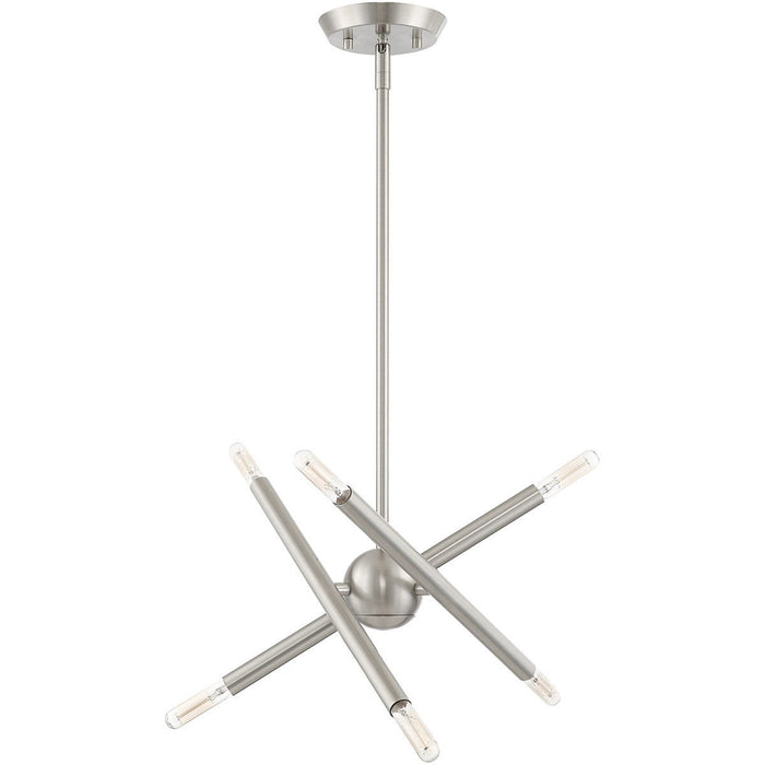 15" Six Light Dimmable Chandelier With Shades - Nickel