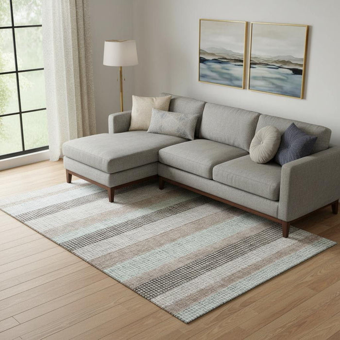 10' X 14' Striped Washable Area Rug With UV Protection (710801) - Taupe / Ivory / Brown