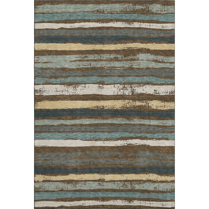 10' X 14' Striped Washable Area Rug With UV Protection (680007) - Brown / Gold / Ivory