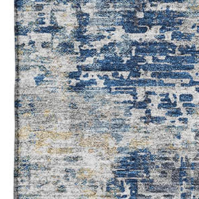 8' X 10' Abstract Washable Area Rug With UV Protection - Blue / Ivory