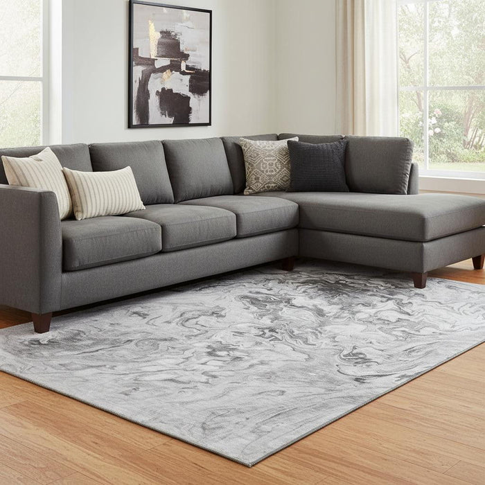 10' X 14' Abstract Washable Area Rug With UV Protection (650956) - Gray / Ivory