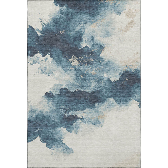 10' X 14' Abstract Washable Area Rug With UV Protection (701599) - Navy Blue / Ivory